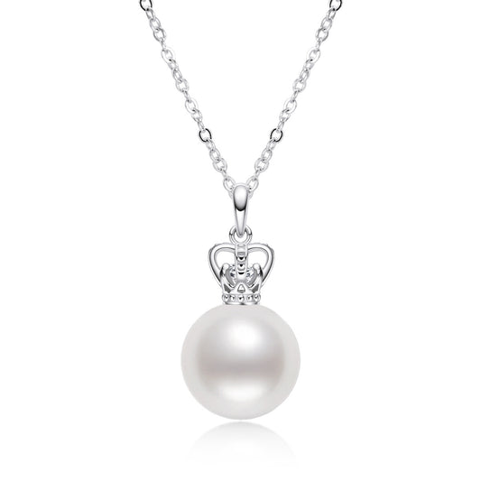Pearl Necklaces for Women S925 Sterling Silver Chain Crown Pearl Pendant Necklace Jewelry 7.5mm - 8mm