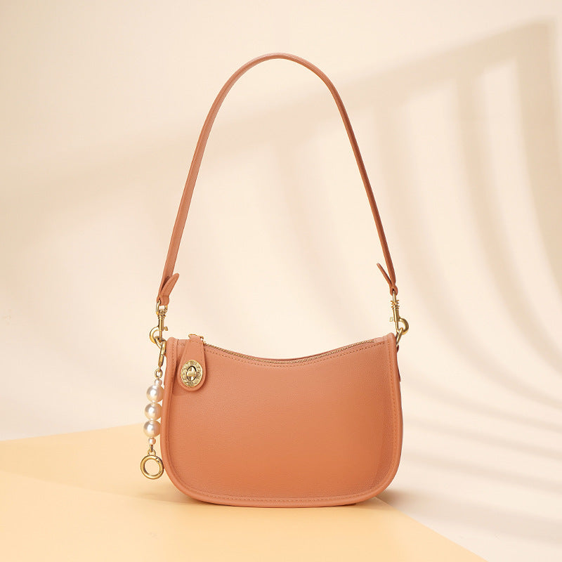 Nine Seven Genuine Leather Women's Handmade Pearls Design Zip Up Shoulder Bags Crossbody Purse