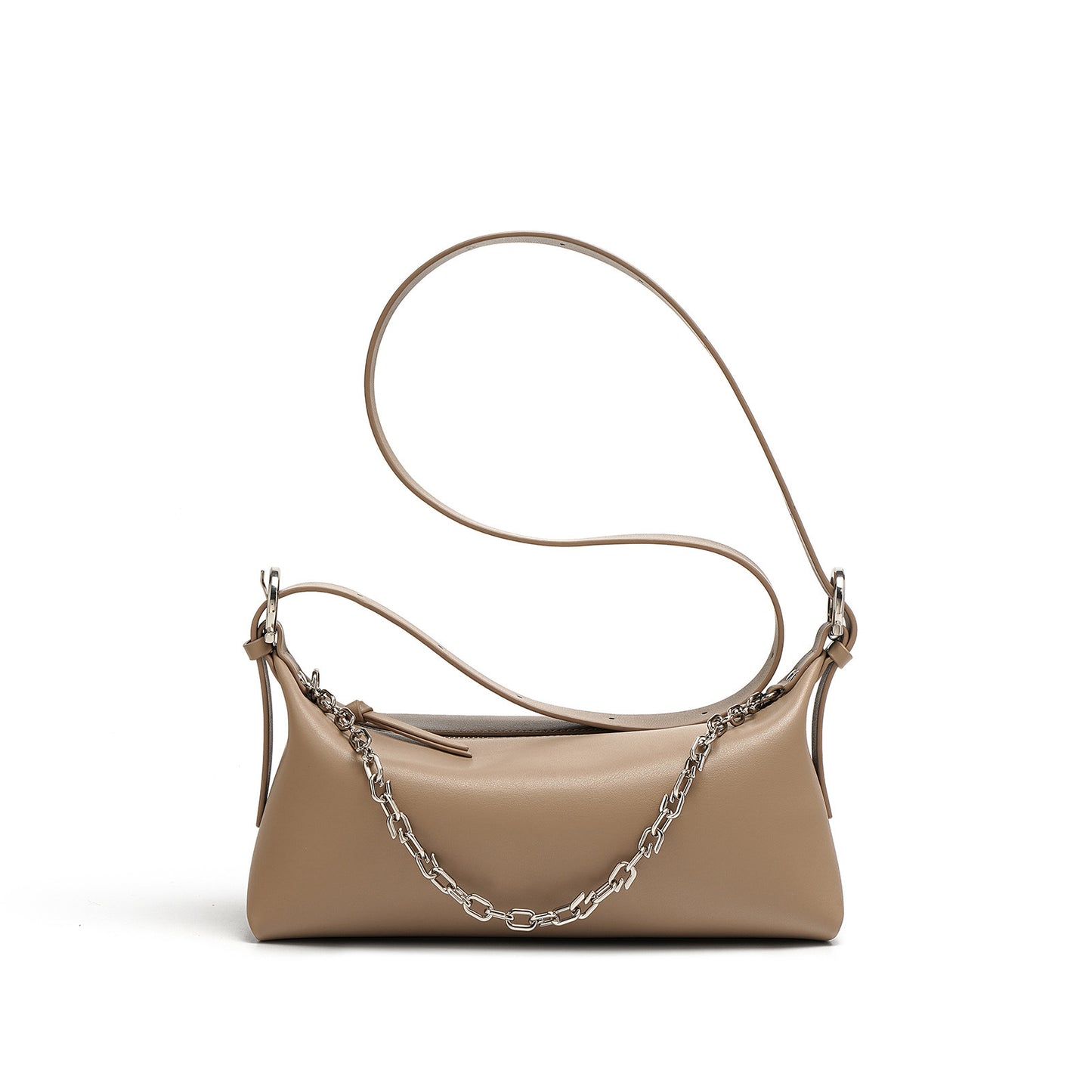 Nine Seven Genuine Leather Women's Handmade Chain Decor Zip Up Shoulder Bag