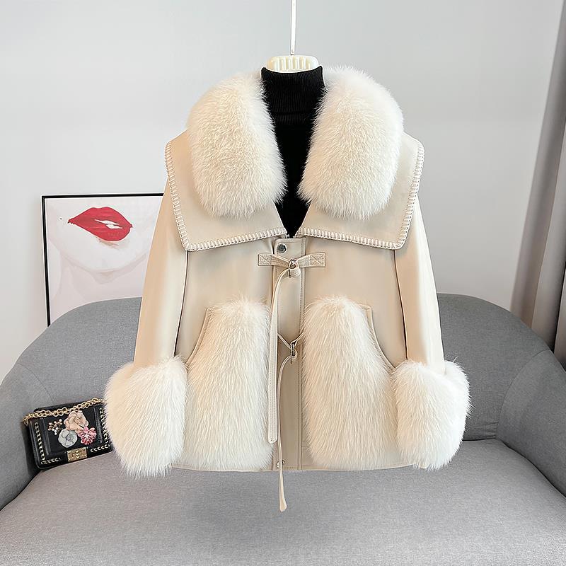 Nine Seven Fox Fur Women's Genuine Leather Modern Jacket Customization