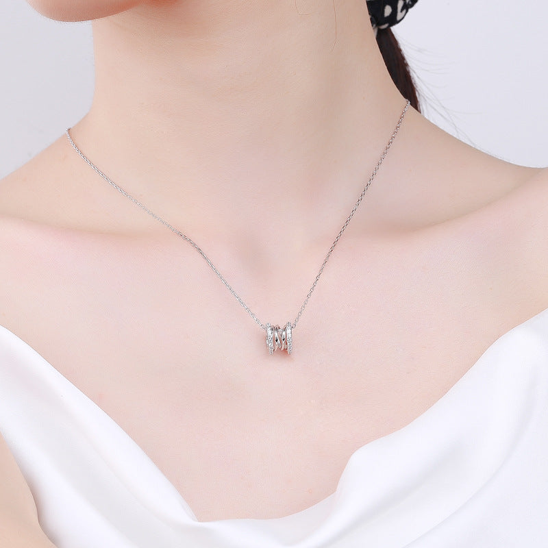 Women's Small Spring Shapped Necklaces S925 Sterling Silver Glitter Pendant Jewelry