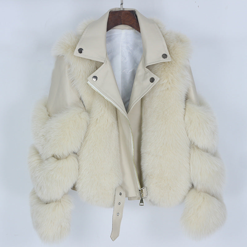 Nine Seven Fox or Raccoon Fur Women's Winter Genuine Leather Jacket Coat Customization