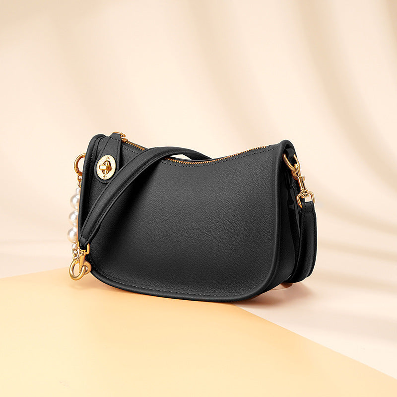 Nine Seven Genuine Leather Women's Handmade Pearls Design Zip Up Shoulder Bags Crossbody Purse