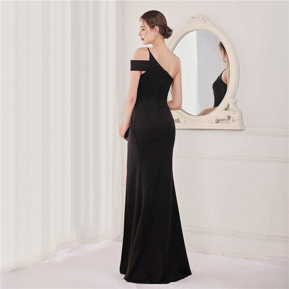 Nine Seven Women's Bevel Spaghetti Strap Zip Up Mermaid Sexy Side Split Evening Party Formal Ocassion Dress