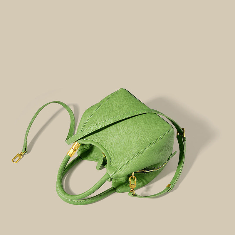 Nine Seven Crossbody Bucket Bag Women's Genuine Leather Handmade Zip Up Silk Scarf Decor Handbag Tote Shoulder Bags