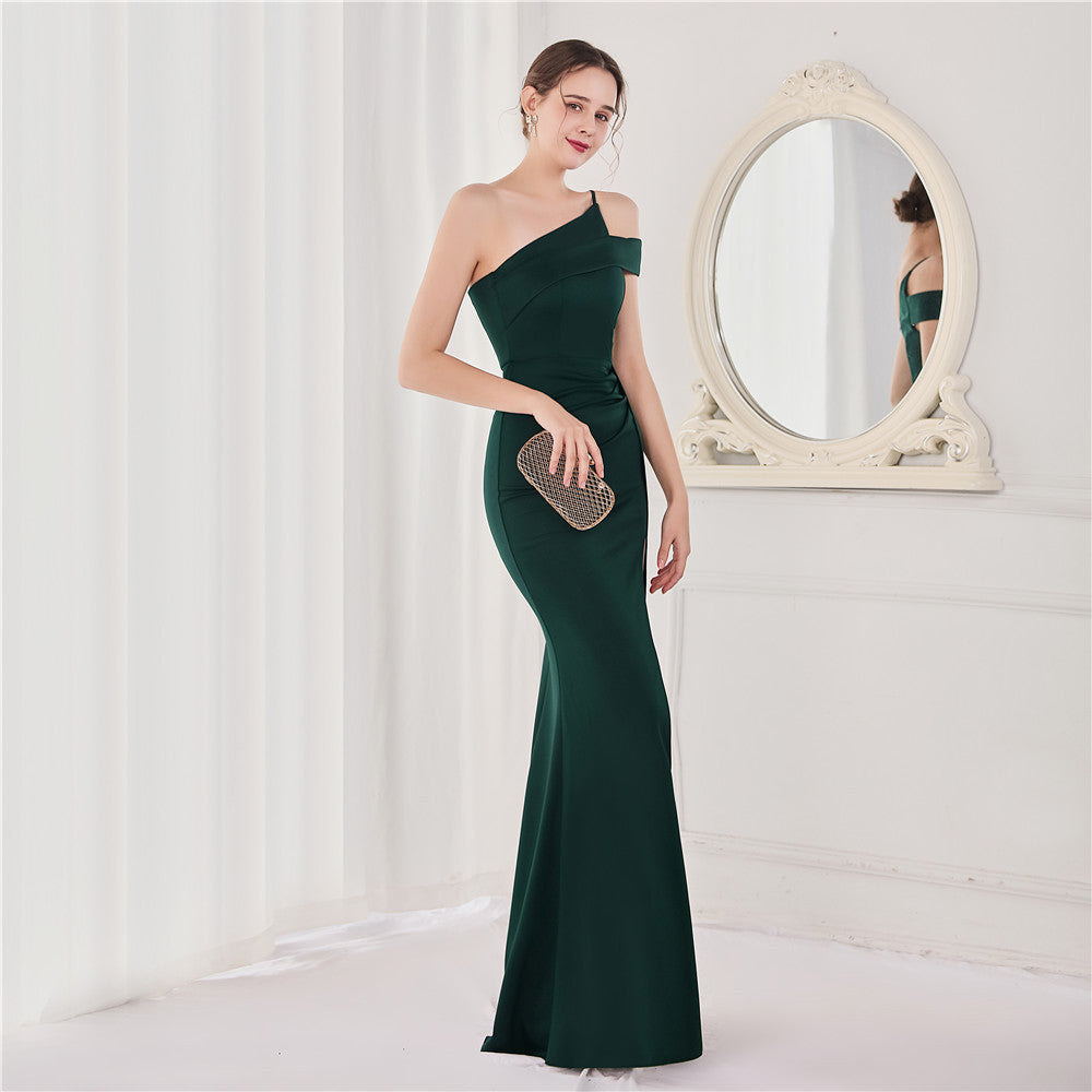 Nine Seven Women's Bevel Spaghetti Strap Zip Up Mermaid Sexy Side Split Evening Party Formal Ocassion Dress