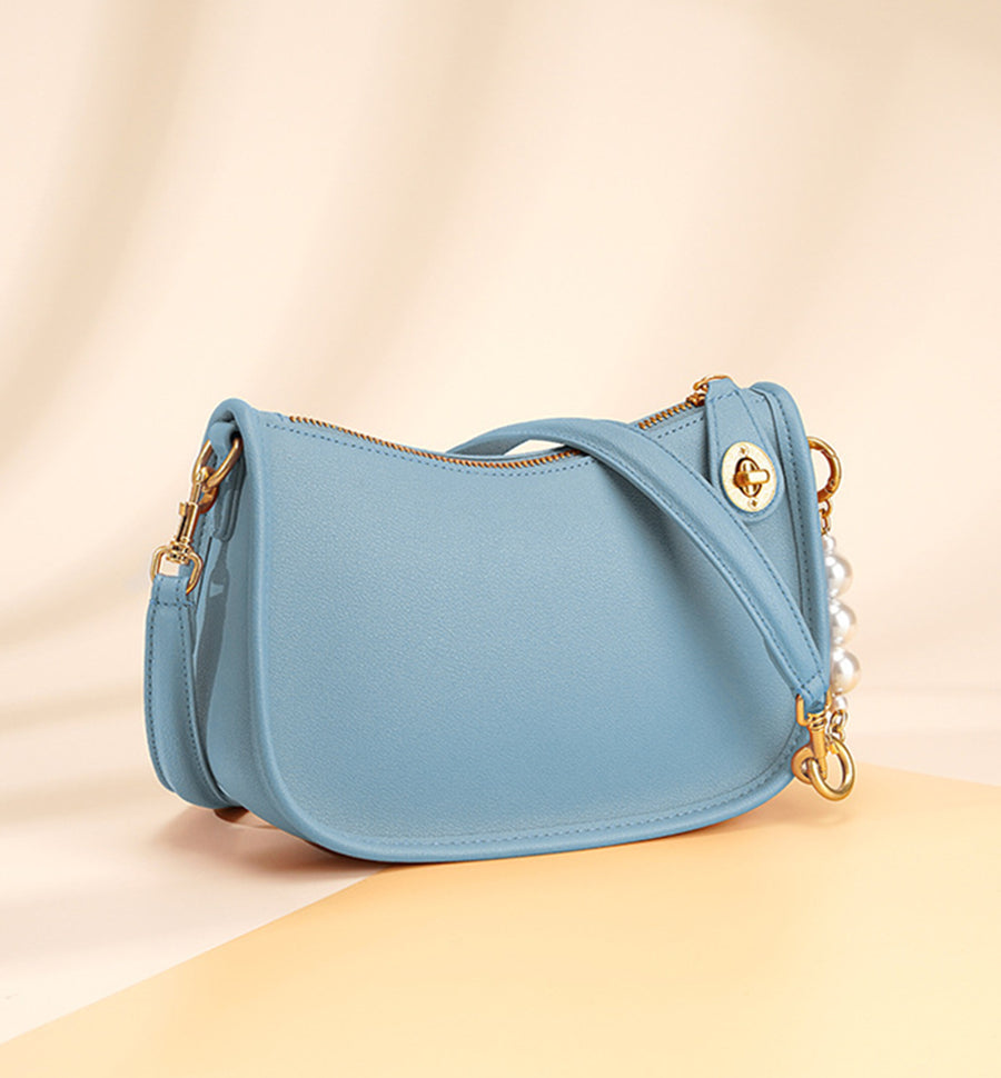 Nine Seven Genuine Leather Women's Handmade Pearls Design Zip Up Shoulder Bags Crossbody Purse