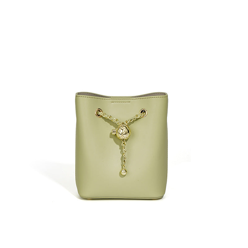 Nine Seven Genuine Leather Women's Handmade Mini Bucket Crossbody Shoulder Bag with Mental Ball Decor