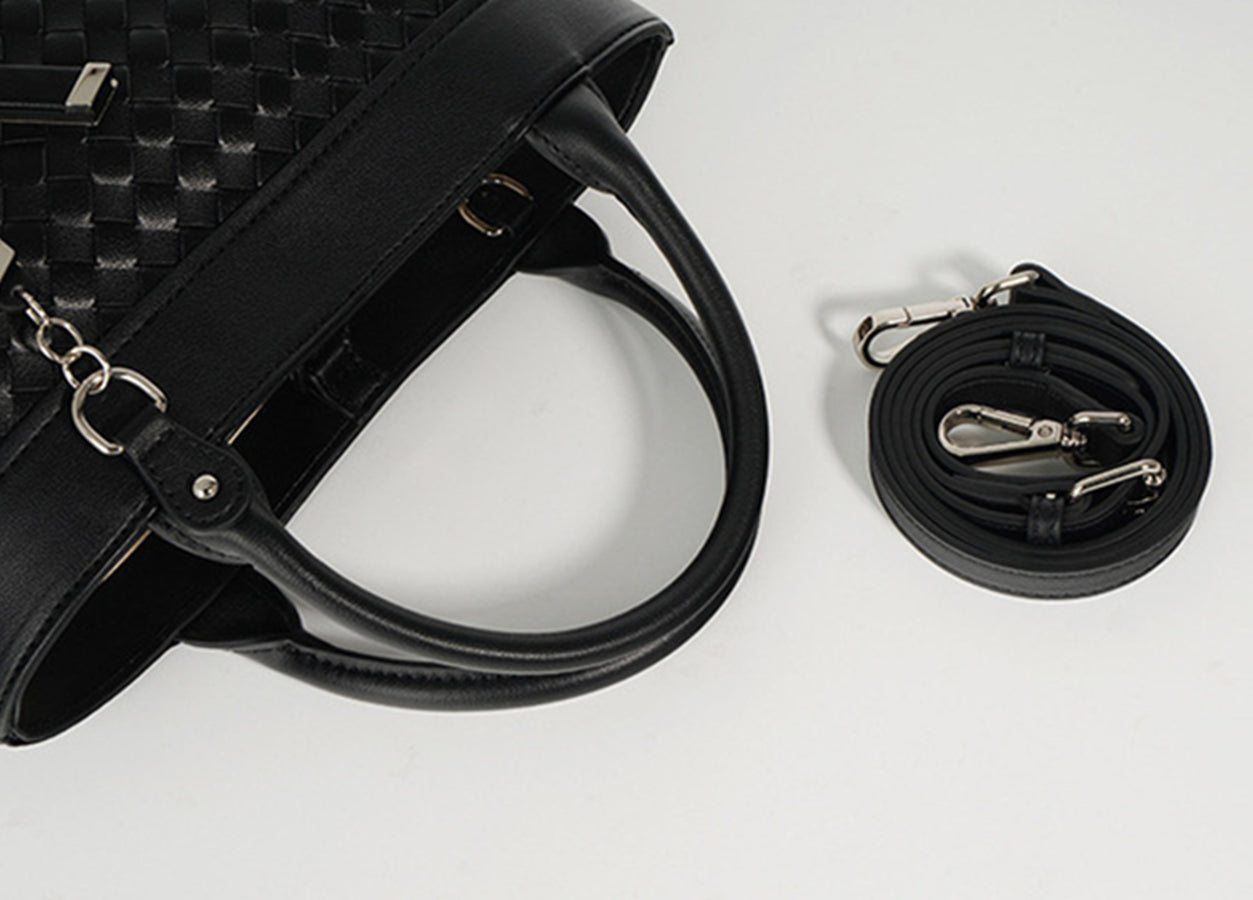 Nine Seven Genuine Leather Women's Weaving Tote Handbag with Subbag Crossbody Shoulder Bag