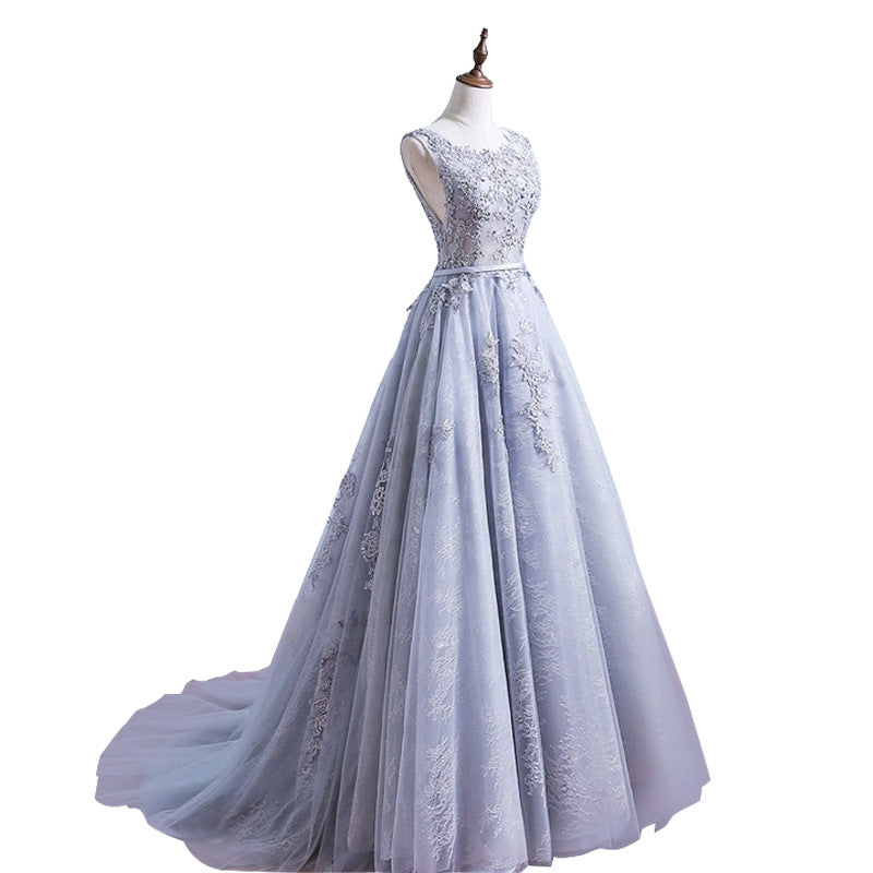 Nine Seven Women's Appliques Scoop Neck Sweep Train Evening Party A-Line Dress