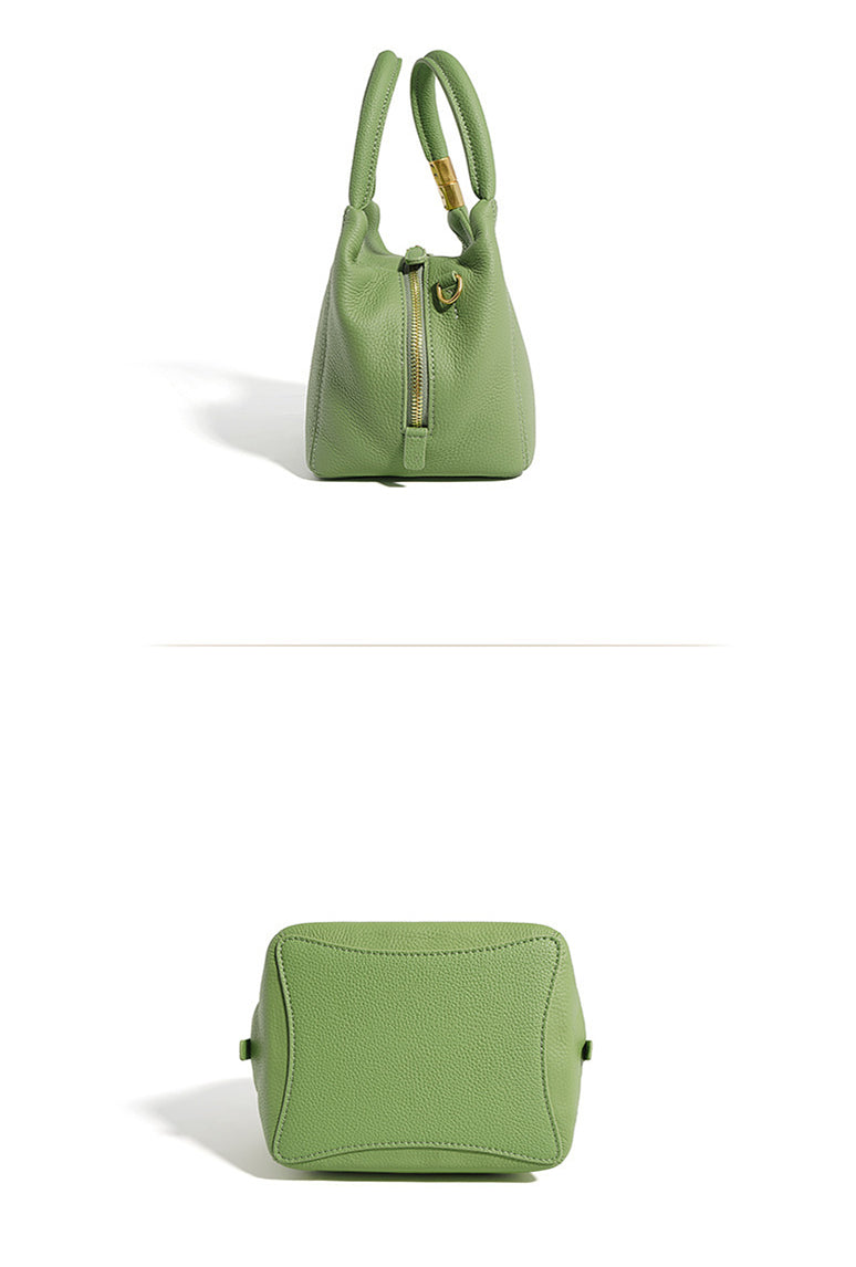 Nine Seven Crossbody Bucket Bag Women's Genuine Leather Handmade Zip Up Silk Scarf Decor Handbag Tote Shoulder Bags