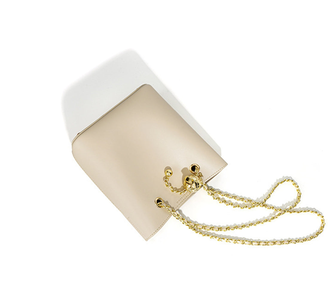 Nine Seven Genuine Leather Women's Handmade Mini Bucket Crossbody Shoulder Bag with Mental Ball Decor