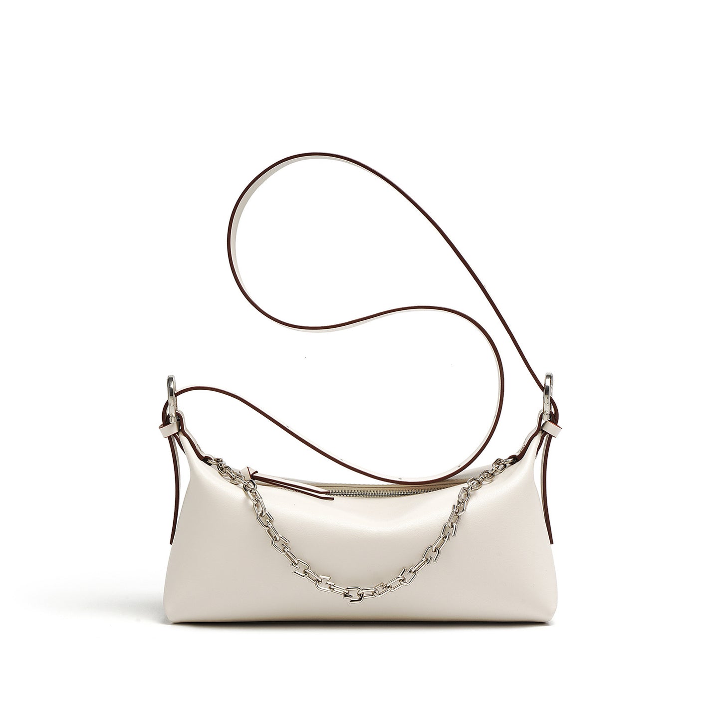 Nine Seven Genuine Leather Women's Handmade Chain Decor Zip Up Shoulder Bag