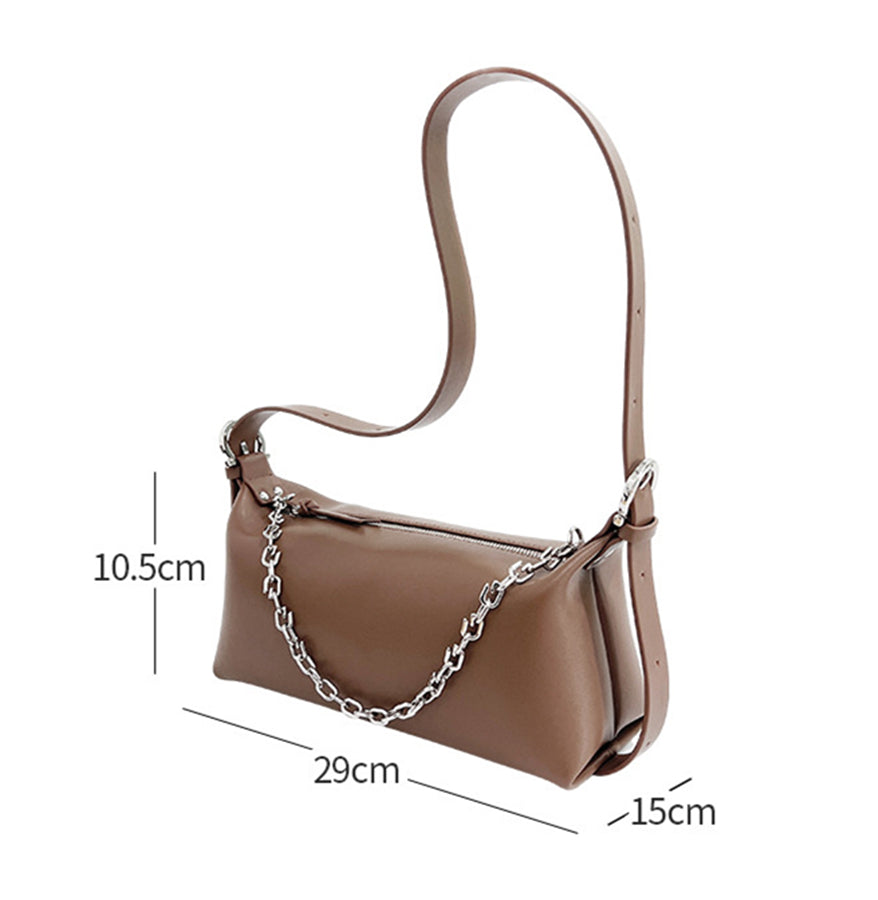 Nine Seven Genuine Leather Women's Handmade Chain Decor Zip Up Shoulder Bag