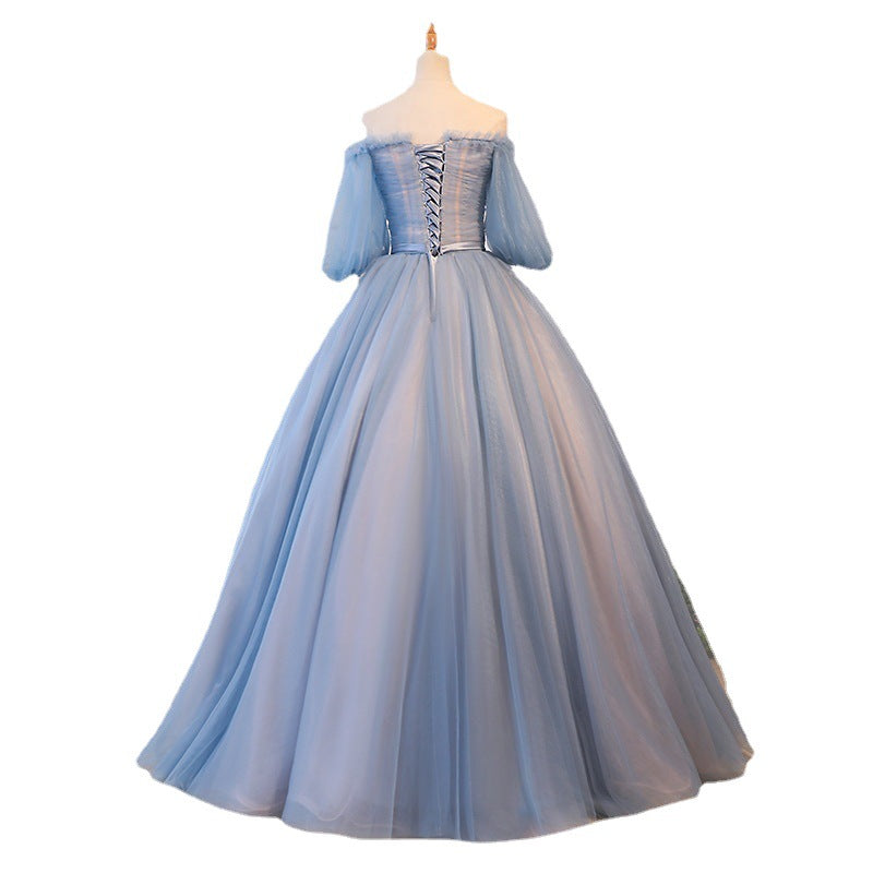 Nine Seven Women's Off Shoulder Lace Up Ball Grown Evening Party Princes Blue Dress