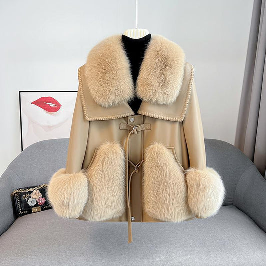 Nine Seven Fox Fur Women's Genuine Leather Modern Jacket Customization