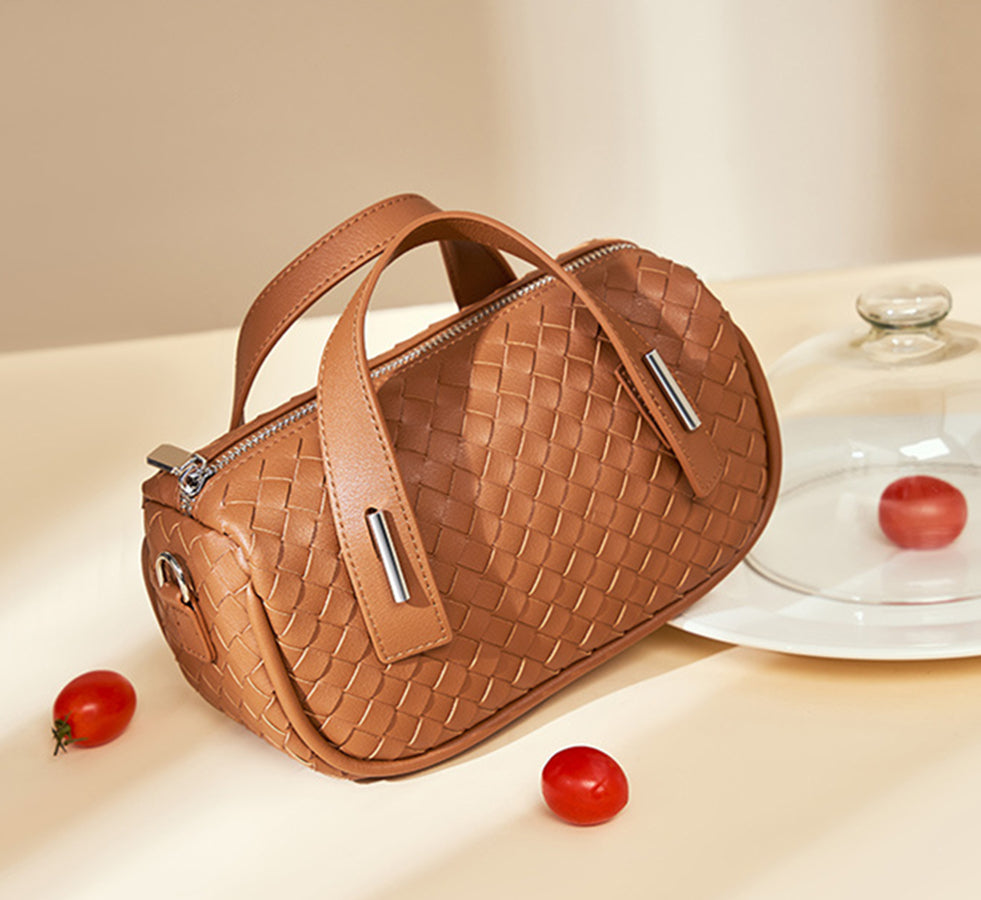 Nine Seven Tote Handbag Women's Genuine Leather Weaving Handmade Clutches Crossbody Bags