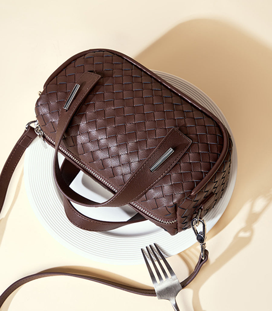 Nine Seven Tote Handbag Women's Genuine Leather Weaving Handmade Clutches Crossbody Bags