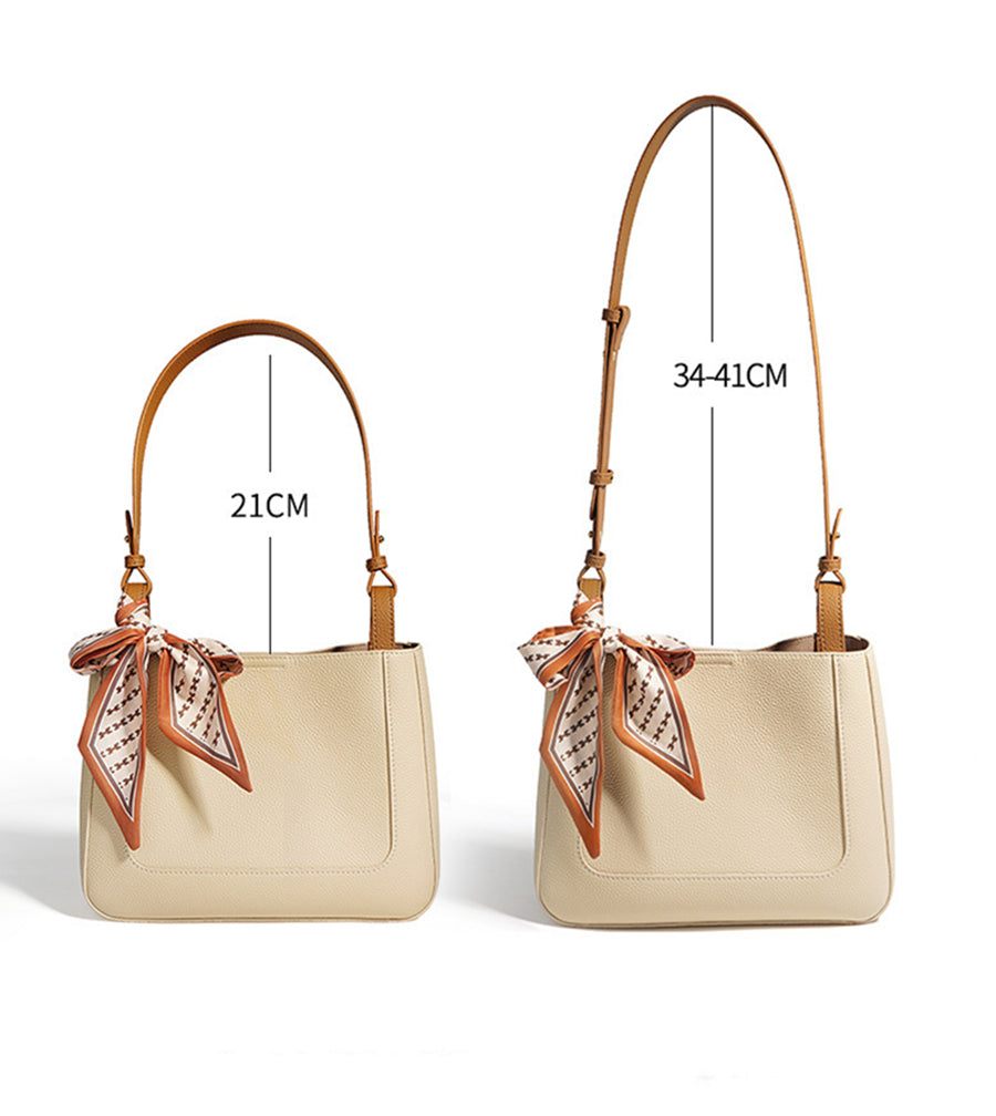 Nine Seven Shoulder Bag Genuine Leather Women's Handmade Silk Scarf Decor Inner Subbag Tote Handbag