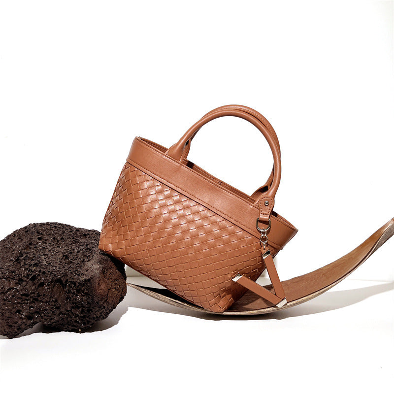 Nine Seven Genuine Leather Women's Weaving Tote Handbag with Subbag Crossbody Shoulder Bag