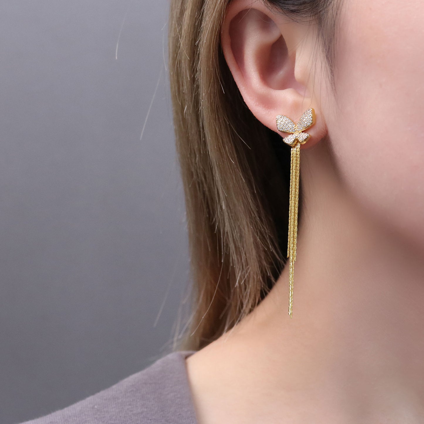 Rhinestone Earrings Dangling for Women Sparkly Dangle Earrings Butterfly Tassel Drop Jewelry