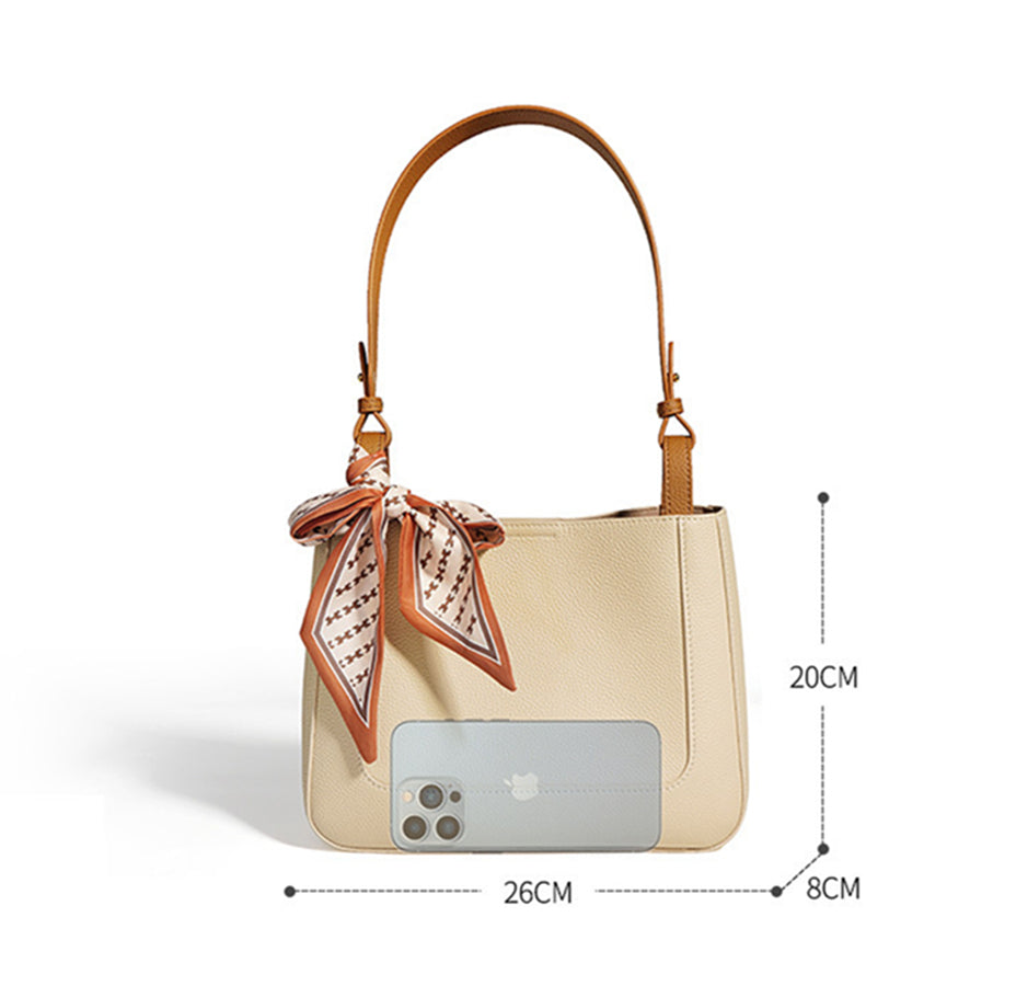 Nine Seven Shoulder Bag Genuine Leather Women's Handmade Silk Scarf Decor Inner Subbag Tote Handbag