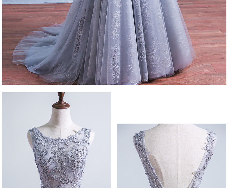 Nine Seven Women's Appliques Scoop Neck Sweep Train Evening Party A-Line Dress