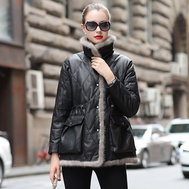 Nine Seven Mink Fur Coat Women's Genuine Leather Mandarin Collar Jacket Customization