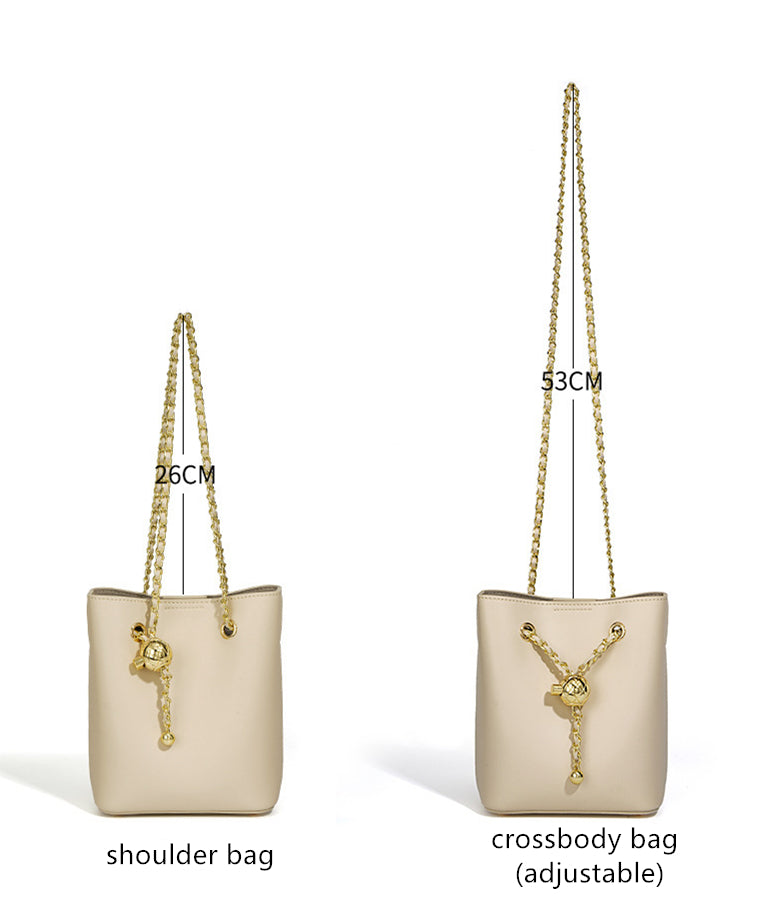 Nine Seven Genuine Leather Women's Handmade Mini Bucket Crossbody Shoulder Bag with Mental Ball Decor