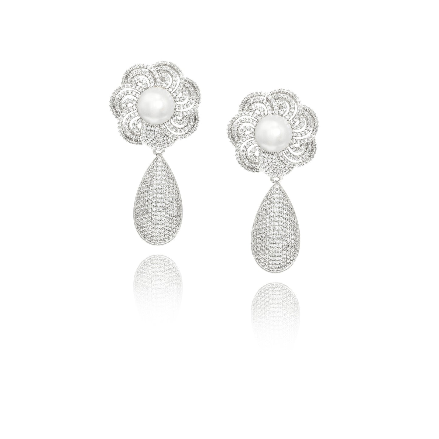 Glitter Earrings for Women Bright Rhinstone Waterdrop Pendant Earrings with Pearl Jewelry for Gifts