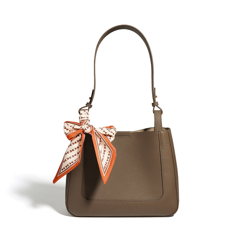 Nine Seven Shoulder Bag Genuine Leather Women's Handmade Silk Scarf Decor Inner Subbag Tote Handbag