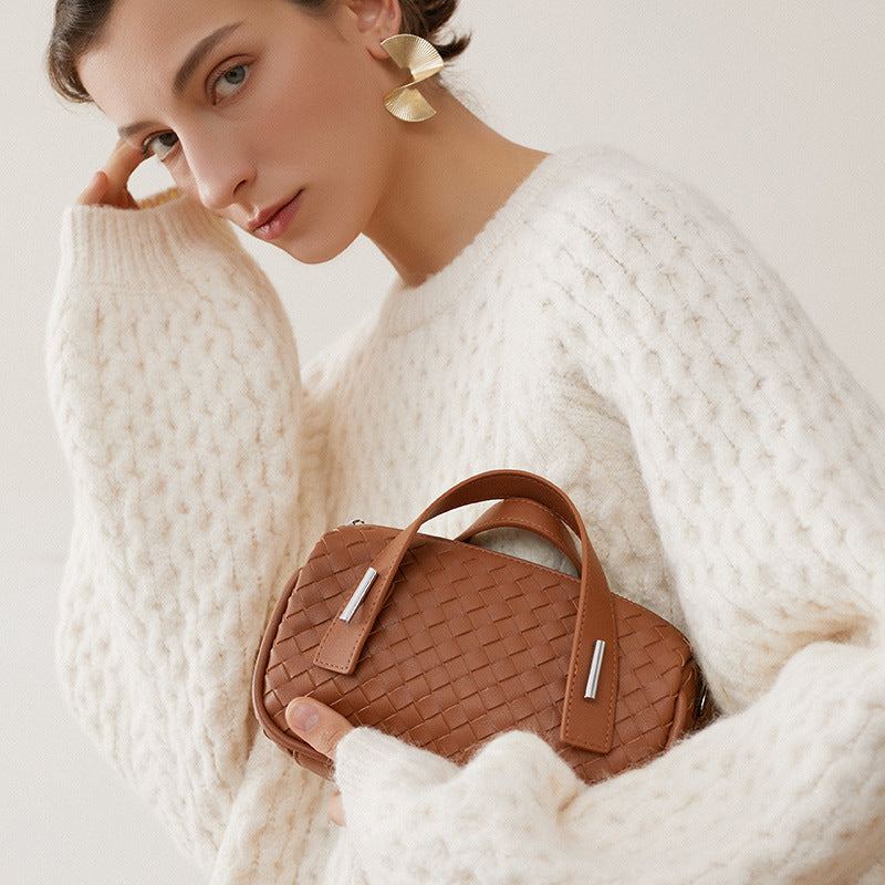 Nine Seven Tote Handbag Women's Genuine Leather Weaving Handmade Clutches Crossbody Bags