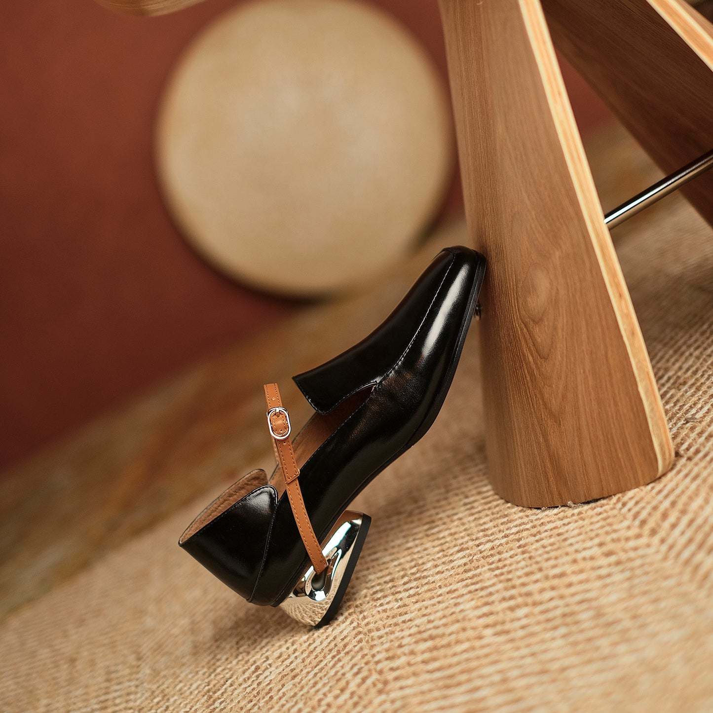 Nine Seven Women's Handmade Genuine Leather Square Toe Chunky Heel Classic Mary Jane Pumps