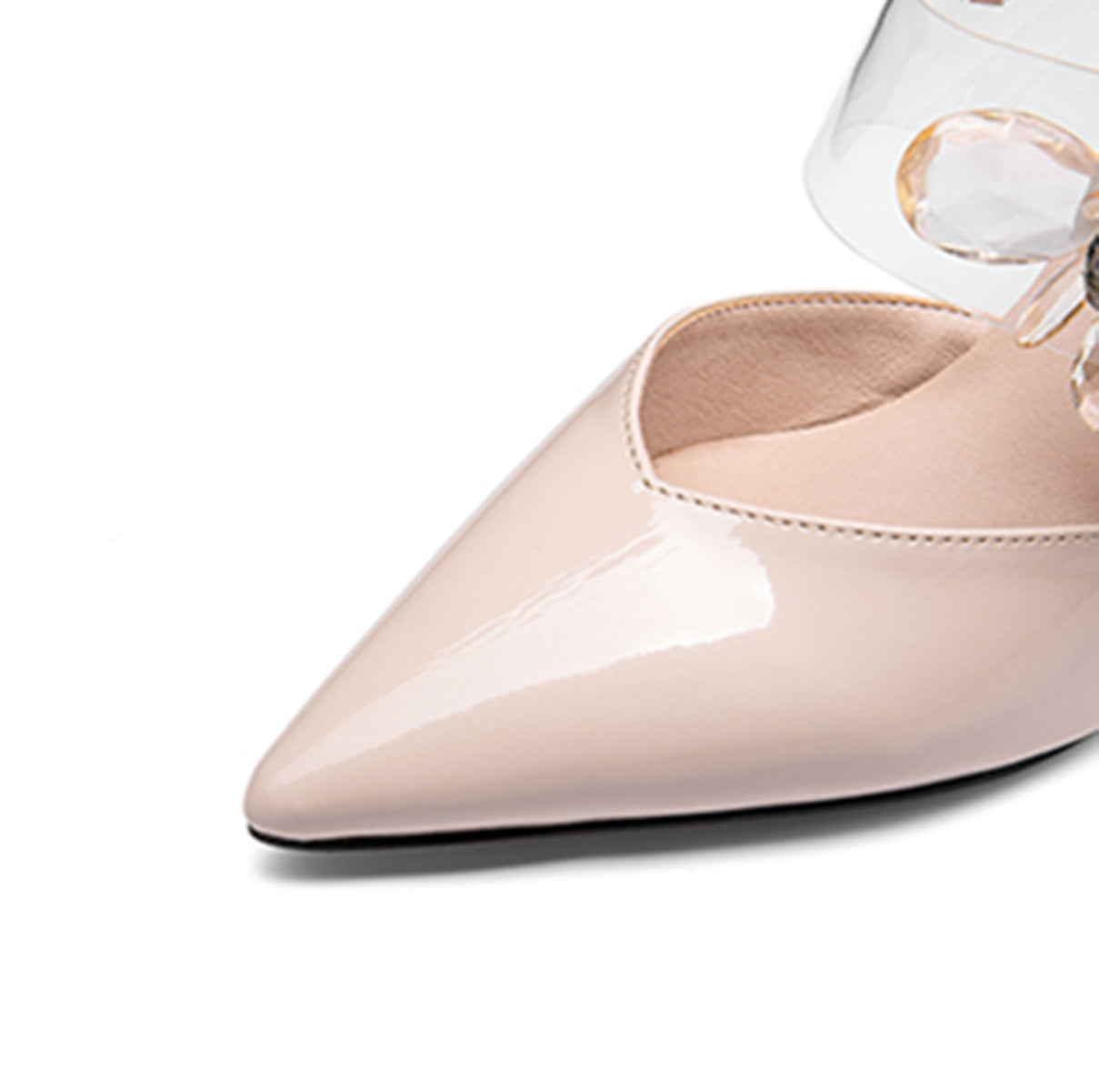 Nine Seven Women's Handmade Glossy Patent Leather Stiletto Heel Buckle Sandals with Flowers and Crystal