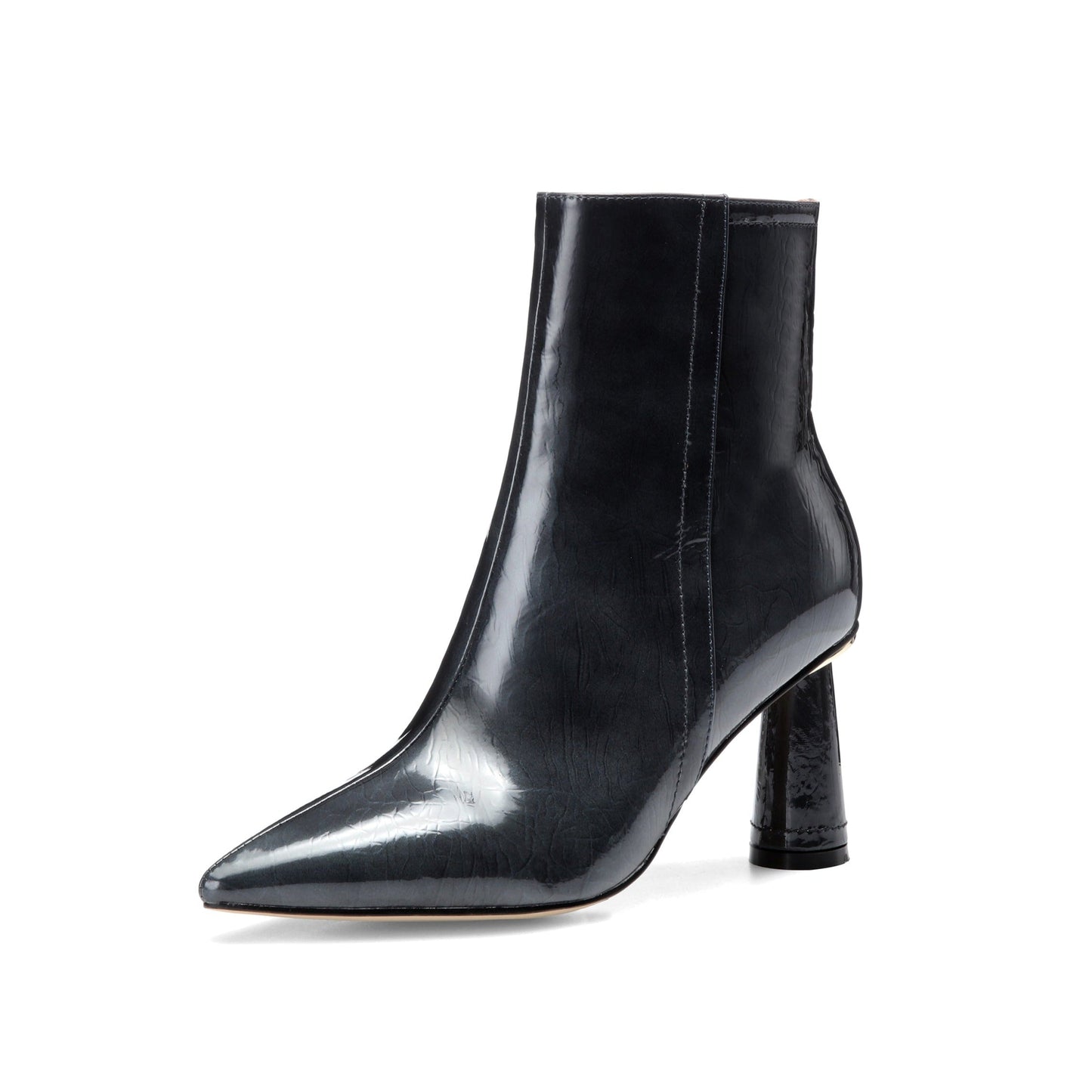 Nine Seven Women's Patent Leather Handmade Elegant High Cylindrical Heel Pointed Toe Side Zip Up Short Dressing Boots