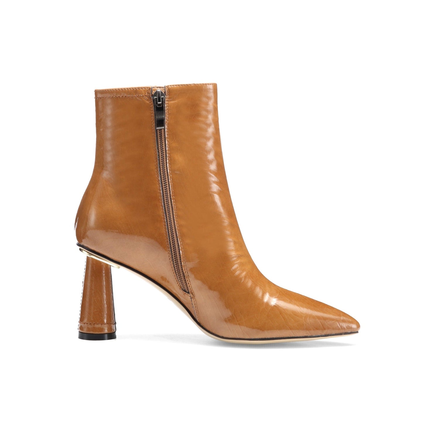 Nine Seven Women's Patent Leather Handmade Elegant High Cylindrical Heel Pointed Toe Side Zip Up Short Dressing Boots