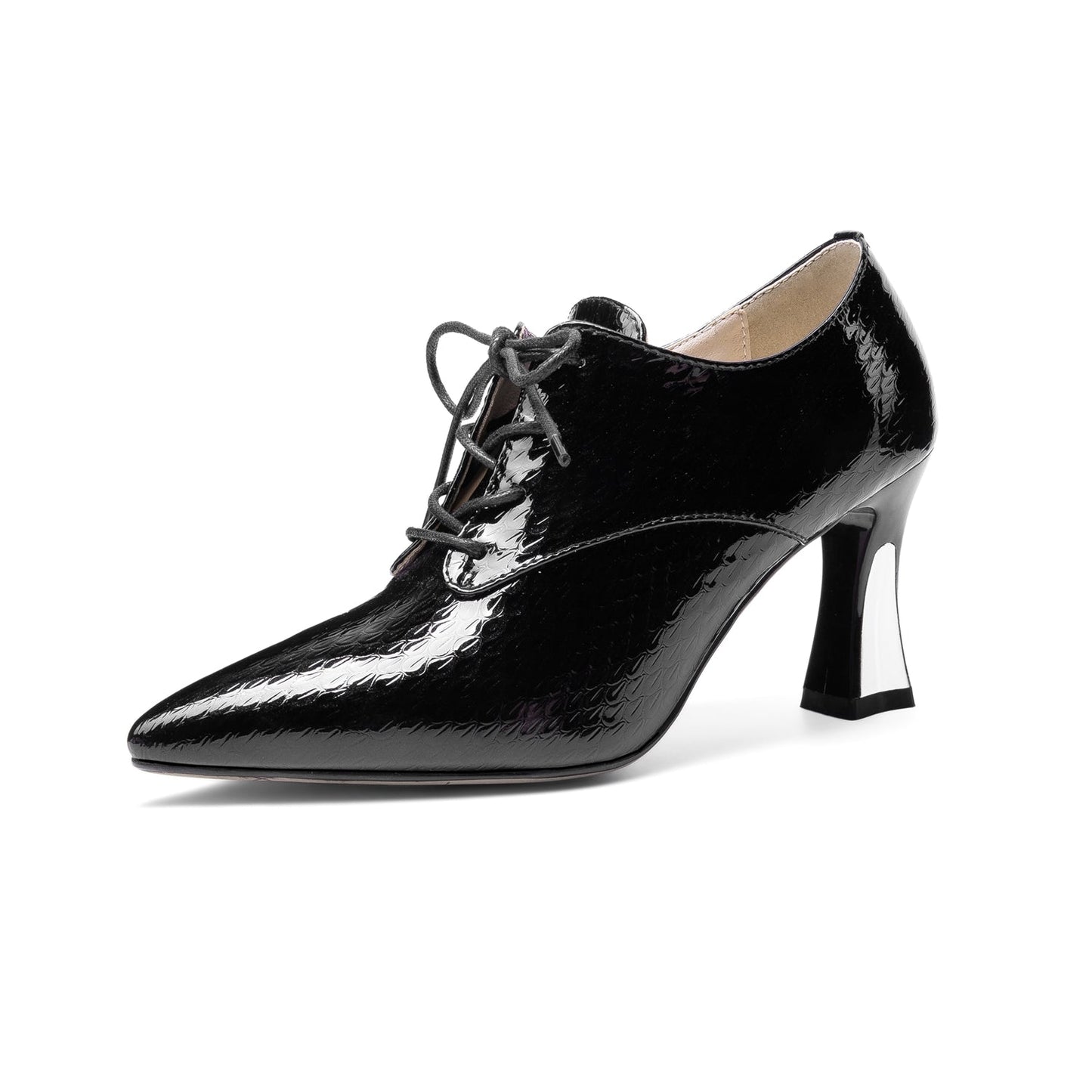 Nine Seven Women's Genuine Leather Handmade Clear Pointed Toe Sexy High Heel Lace Up Graceful Pump Shoes