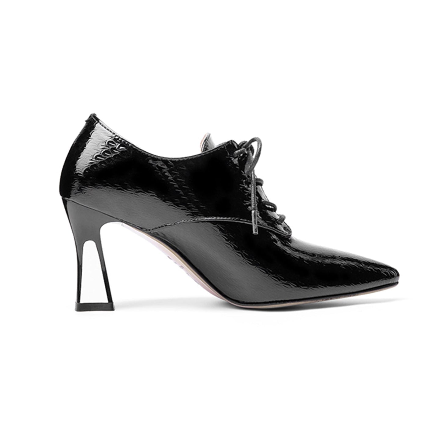 Nine Seven Women's Genuine Leather Handmade Clear Pointed Toe Sexy High Heel Lace Up Graceful Pump Shoes