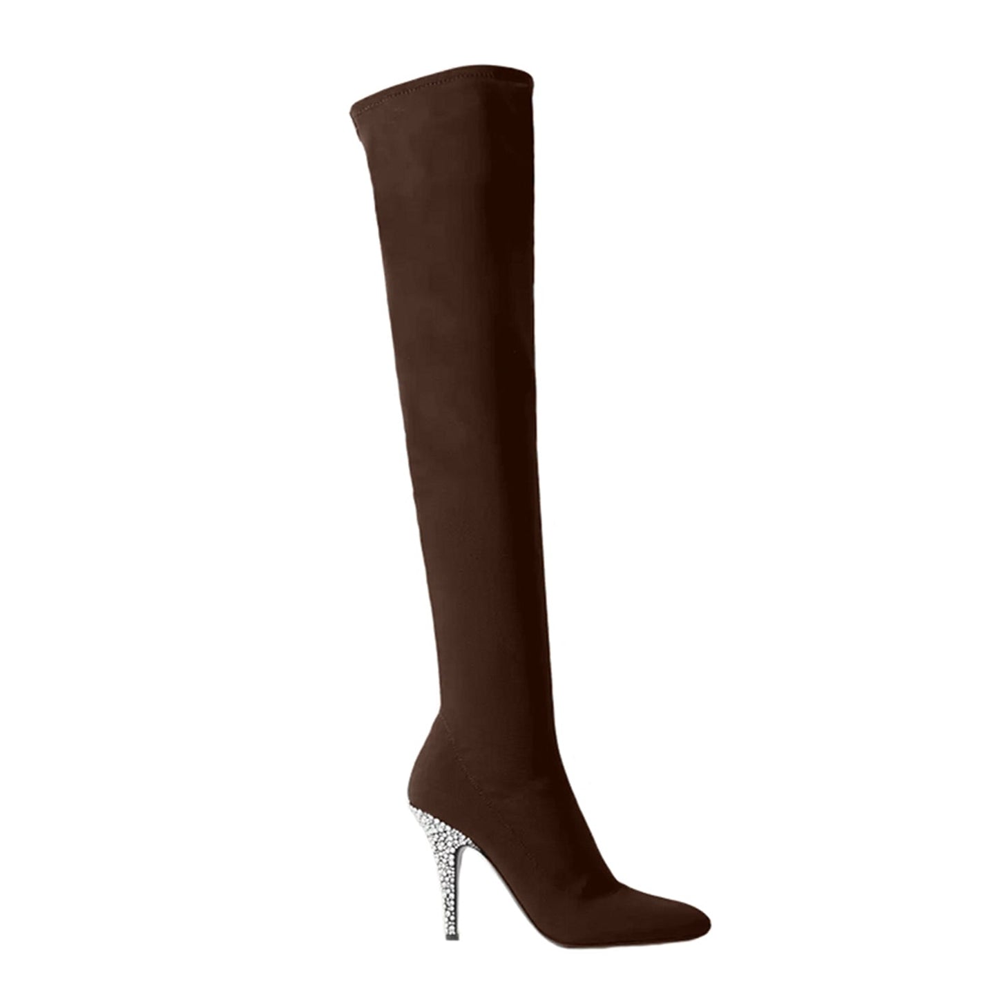 Nine Seven Handmade Women's Stretch Suede Pull On Side Zipper Pointed Toe High Stiletto Heel Over Knee Boots Shoes