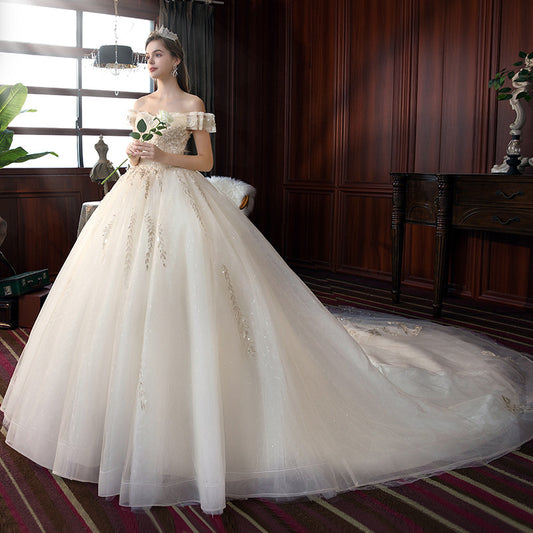 Nine Seven Appliques Sleeveless Off Shoulder Lace Up A-Line Ball Grown Wedding Dress