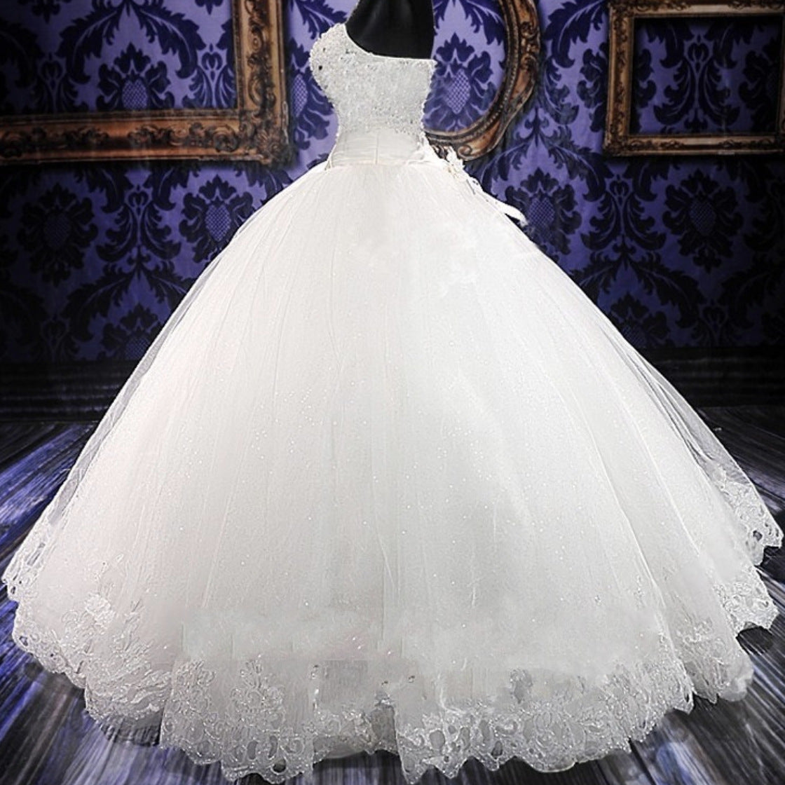 Nine Seven Crystal Sequins Sleeveless Lace Up Ball Grown Princess Wedding Dress