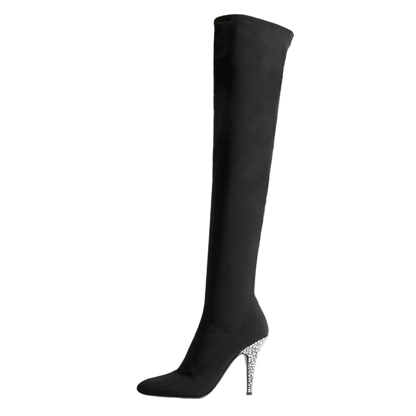 Nine Seven Handmade Women's Stretch Suede Pull On Side Zipper Pointed Toe High Stiletto Heel Over Knee Boots Shoes