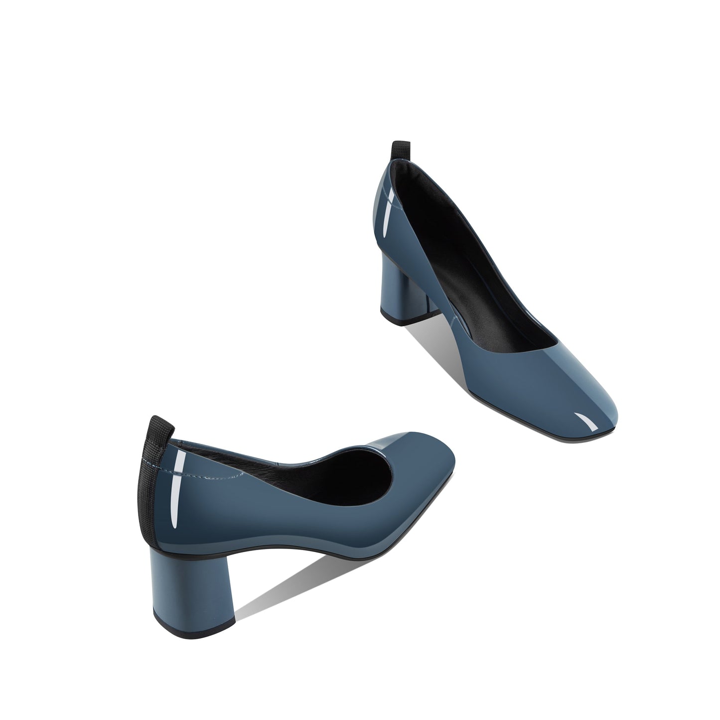 Nine Seven Women's Glossy Patent Leather Square Toe Handmade Chunky Heels Pumps Shoes