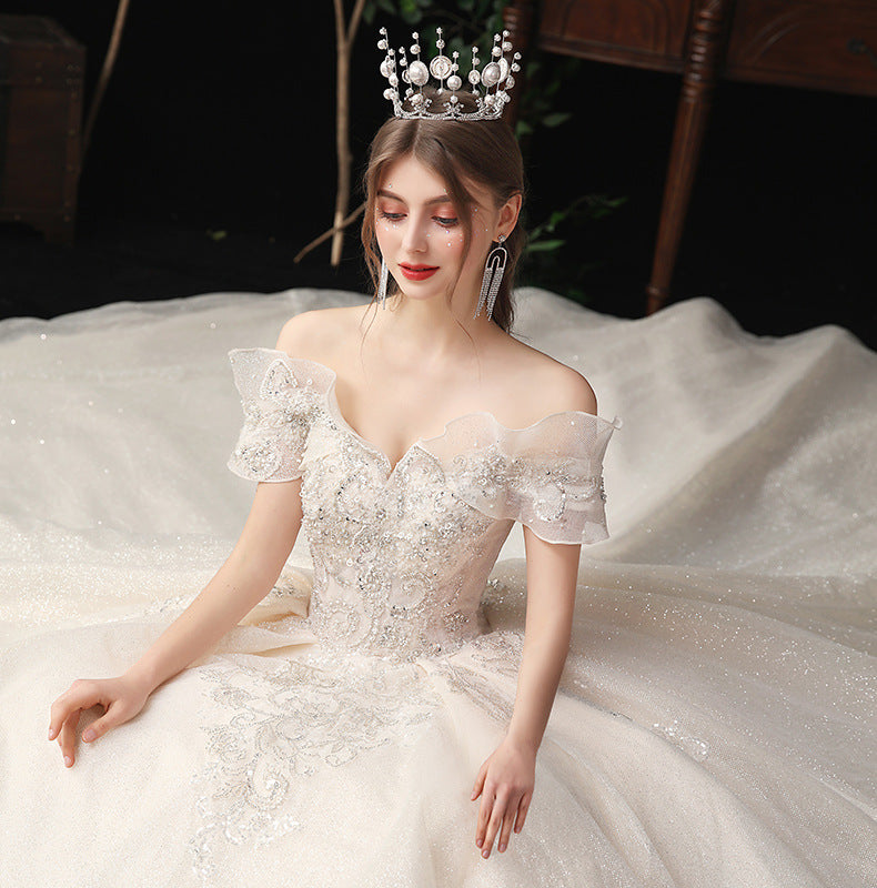 Nine Seven Bridal Dress Appliques Pearl Sequines Decor Lace Up Off Shoulder Ball Grown Wedding Dress