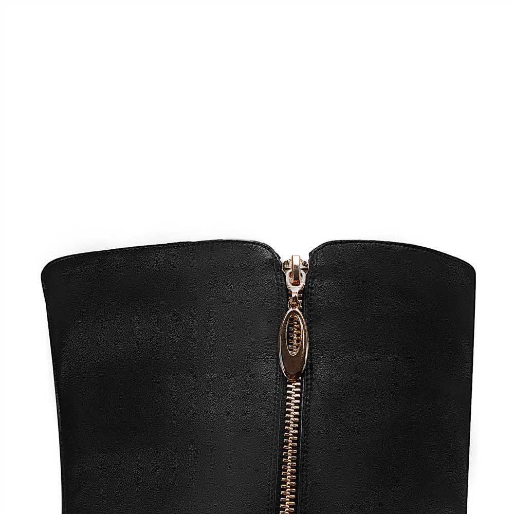 Nine Seven Women's Genuine Leather Handmade Pointed Toe Side Zip Low Chunky Heel Chic Plus-size Customized Circumference Over Knee Boots