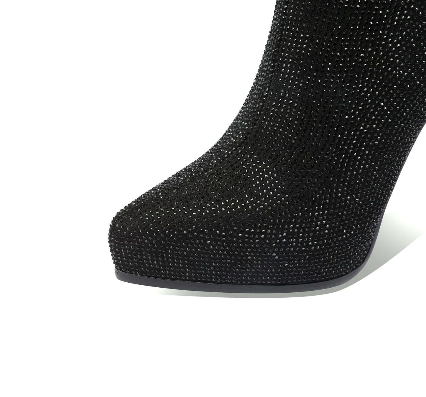 Nine Seven Handmade Women's Genuine Leather Glittering Rhinestones Platform Side Zipper Pointed Toe High Stiletto Heel Ankle Boots