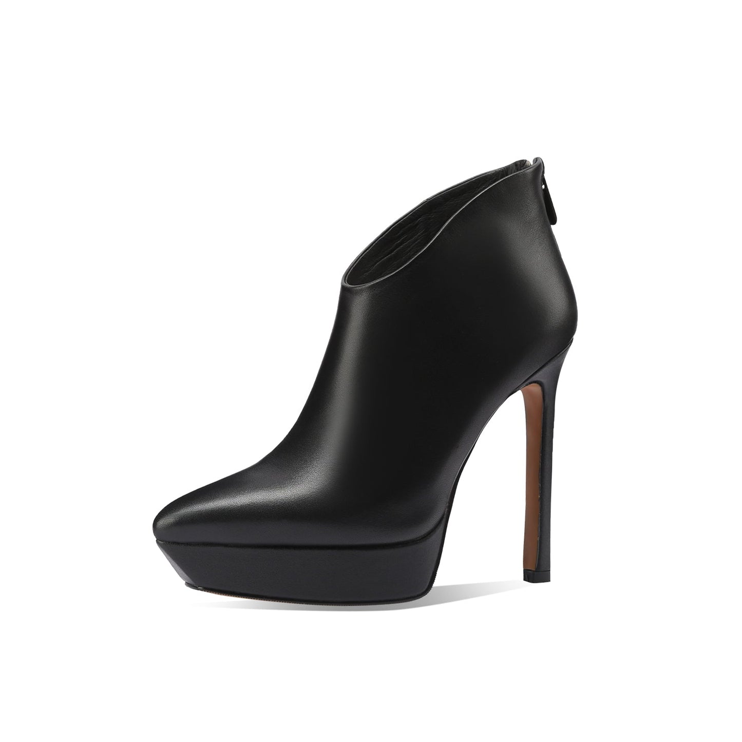 Nine Seven Handmade Women's Genuine Leather Platform Back Zipper Pointed Toe High Stiletto Heel Ankle Boots Shoes