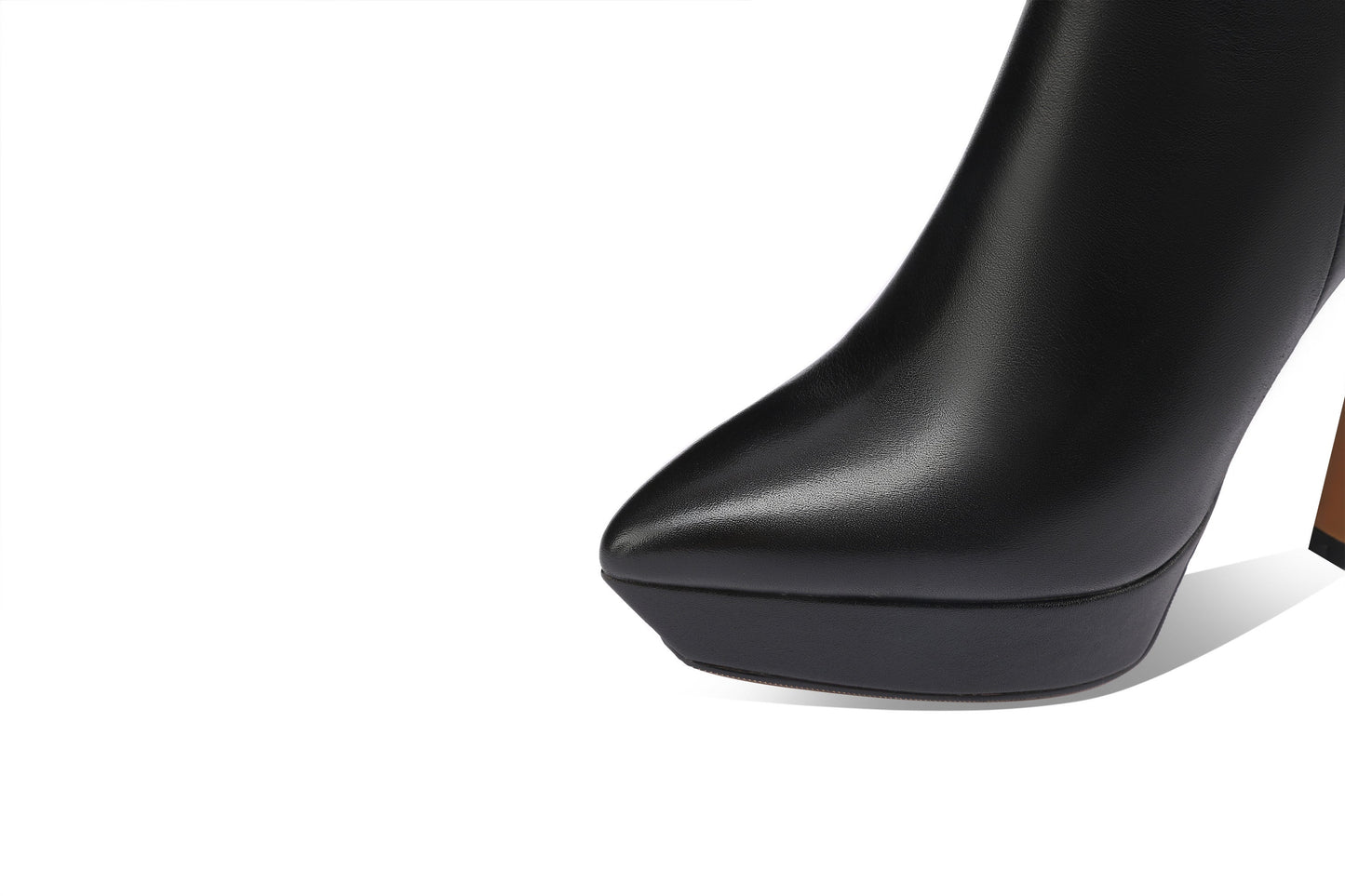 Nine Seven Handmade Women's Genuime Leather Ankle Strap Pearl Platform Side Zipper Pointed Toe High Stiletto Heel Ankle Boots