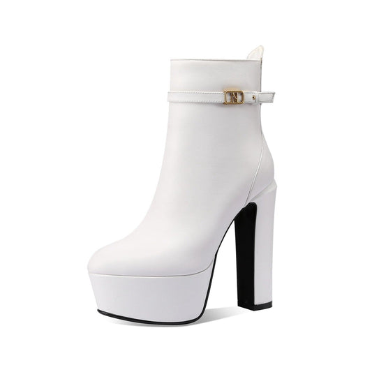 Nine Seven Handmade Women's Genuine Leather Fashion Side Zipper Pointed Toe High Heel Sexy Platform Boots