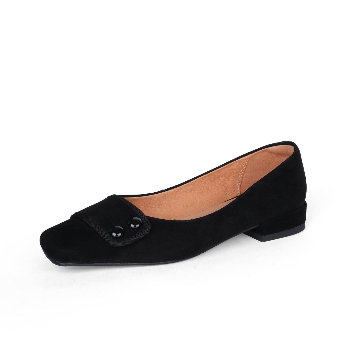 Nine Seven Women's Square Toe Soft Suede Leather Handmade Button Décor Comfort Slip On Flats